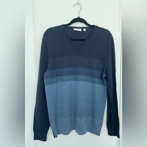 Calvin Klein Italian Dyed Yarn Merino Wool Men's V-Neck Sweater, Blue Size L